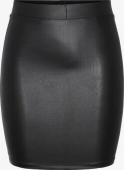 Pieces Leren Rokken Rok New Shiny Dames Zwart